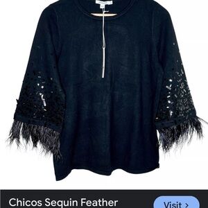 Chico's Black Sequin Feather Sweater